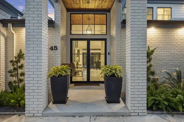 a view of a potted plant in front of a door