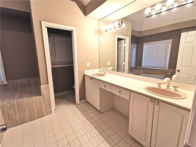 a bathroom with a tub a shower and a sink
