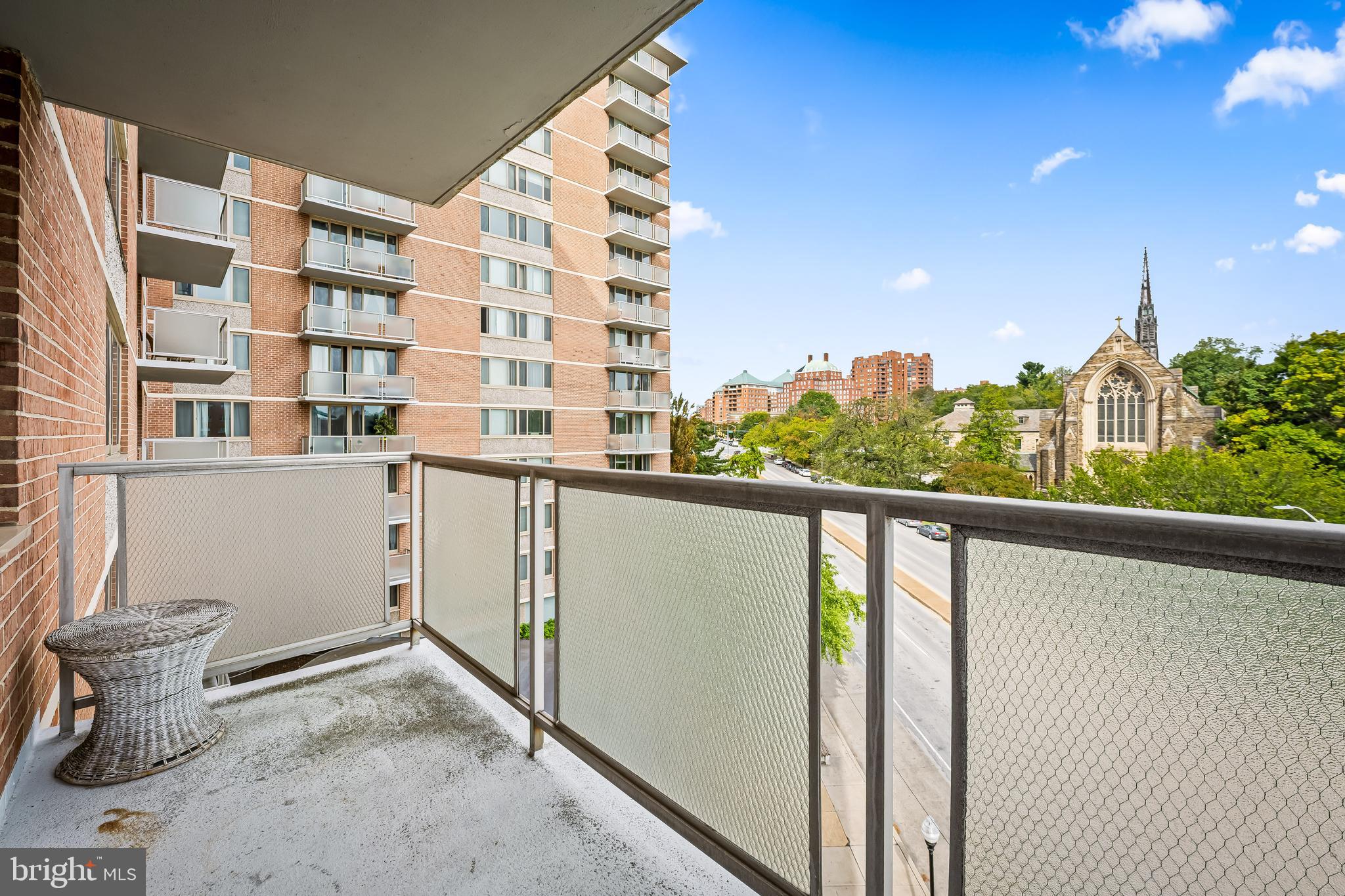 a view of a balcony with an outdoor space