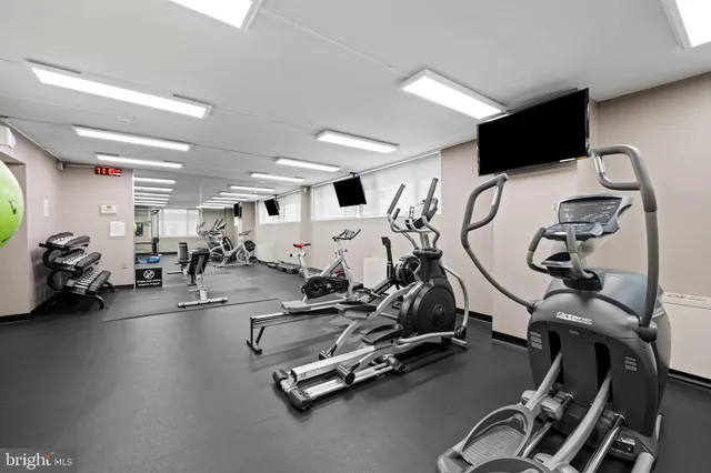 a view of a room with gym equipment