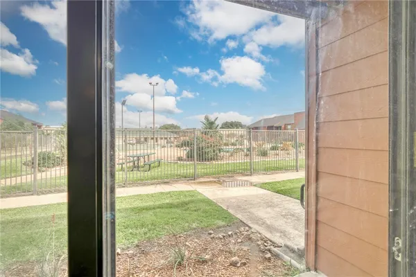 a view of a city from a room