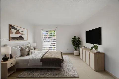 a bedroom with a bed and a flat screen television