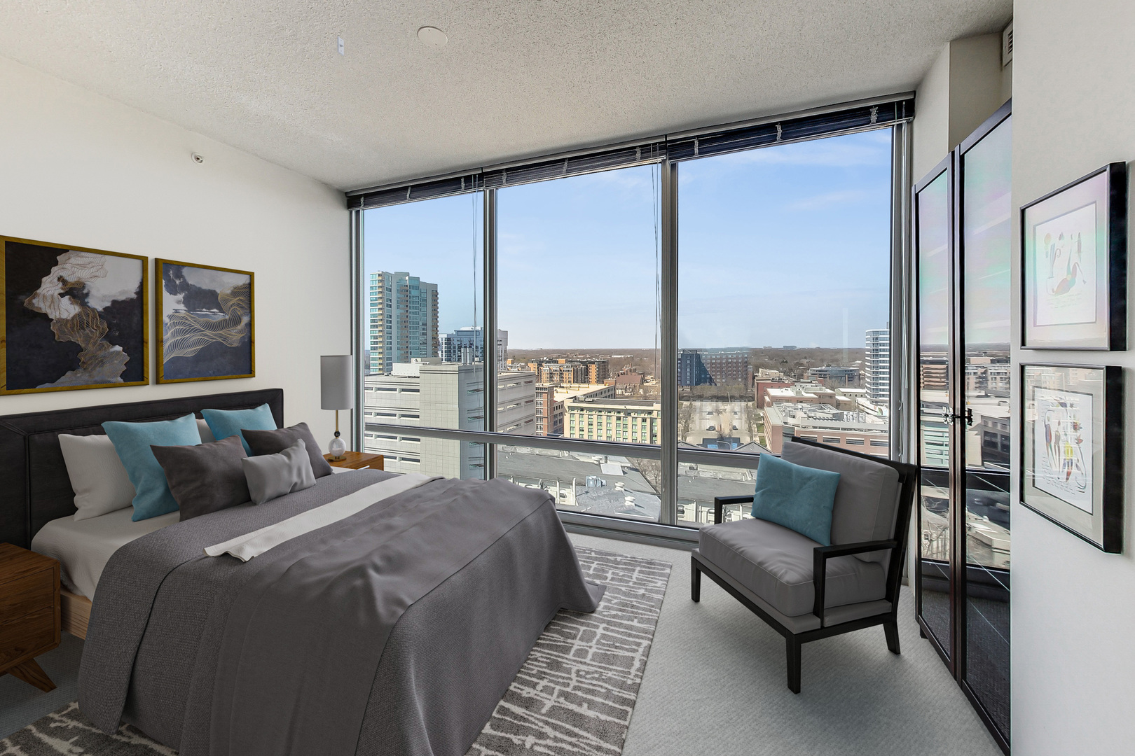 800 Elgin Road, Unit PH02 Evanston, IL 60201 - Photo 31 of 43 a bedroom with a bed and a large window