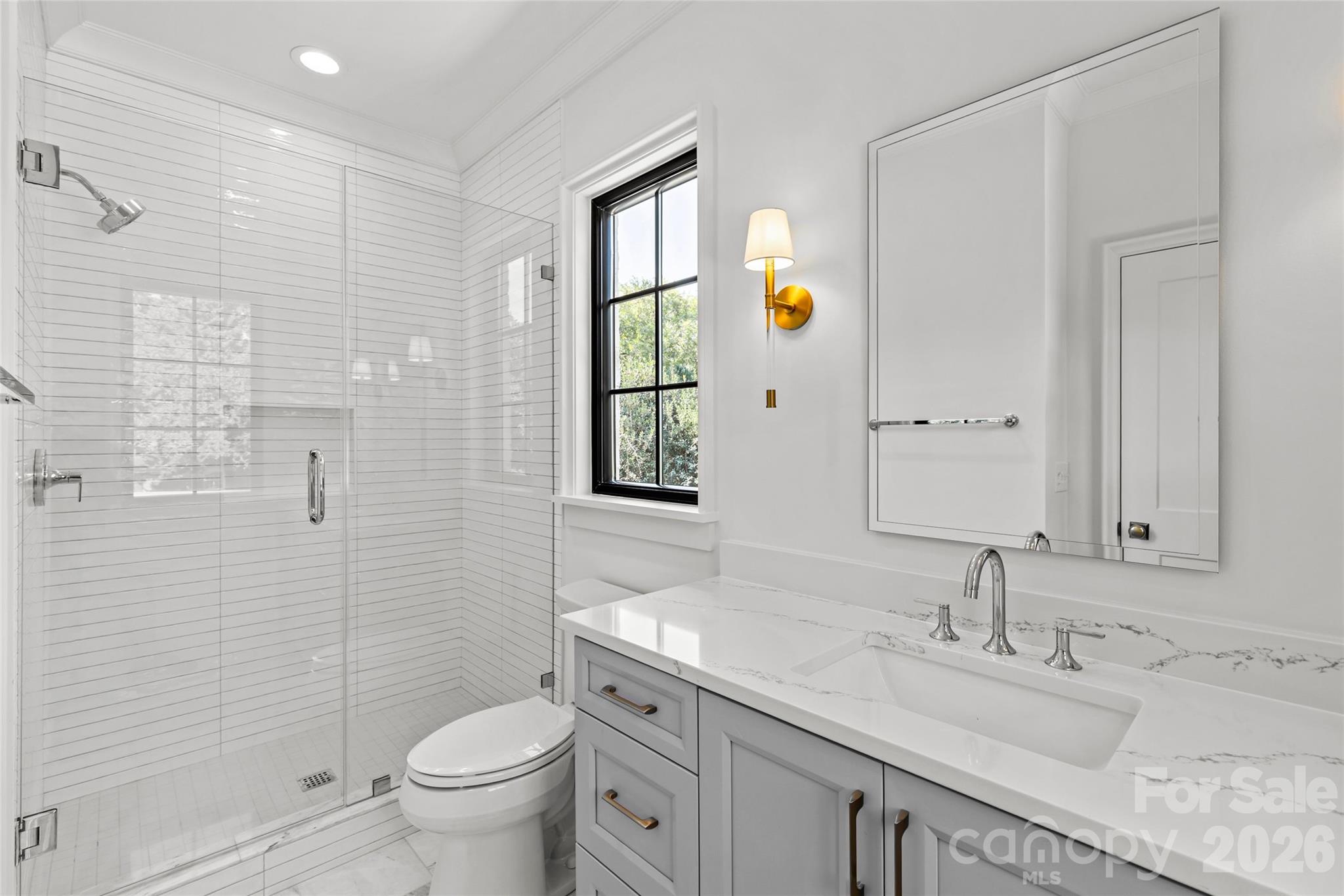 1321 Ferncliff Road Charlotte, NC 28211 - Photo 34 of 47 a bathroom with a granite countertop sink toilet and mirror