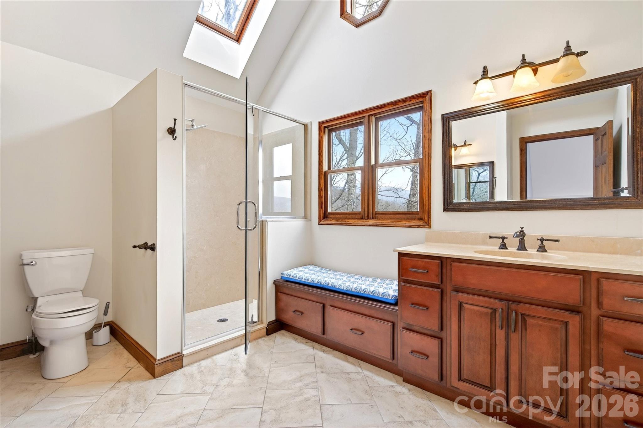 169 Hilltop Road Black Mountain, NC 28711 - Photo 33 of 48 a spacious bathroom with a toilet sink and mirror