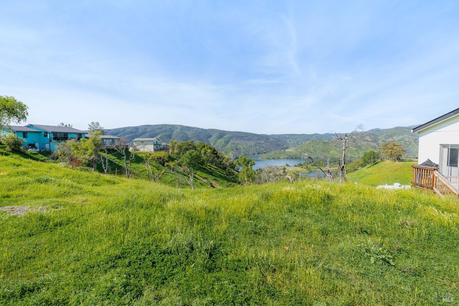 a view of a field with an trees in front of it