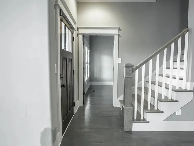 a view of entryway with wooden floor