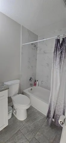 a bathroom with a toilet and a bathtub