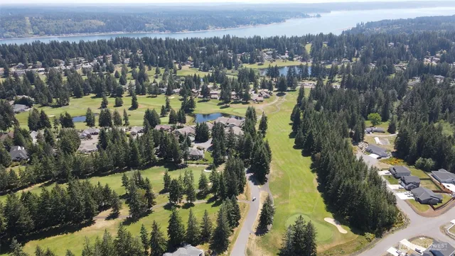 a view of a field with trees in the background