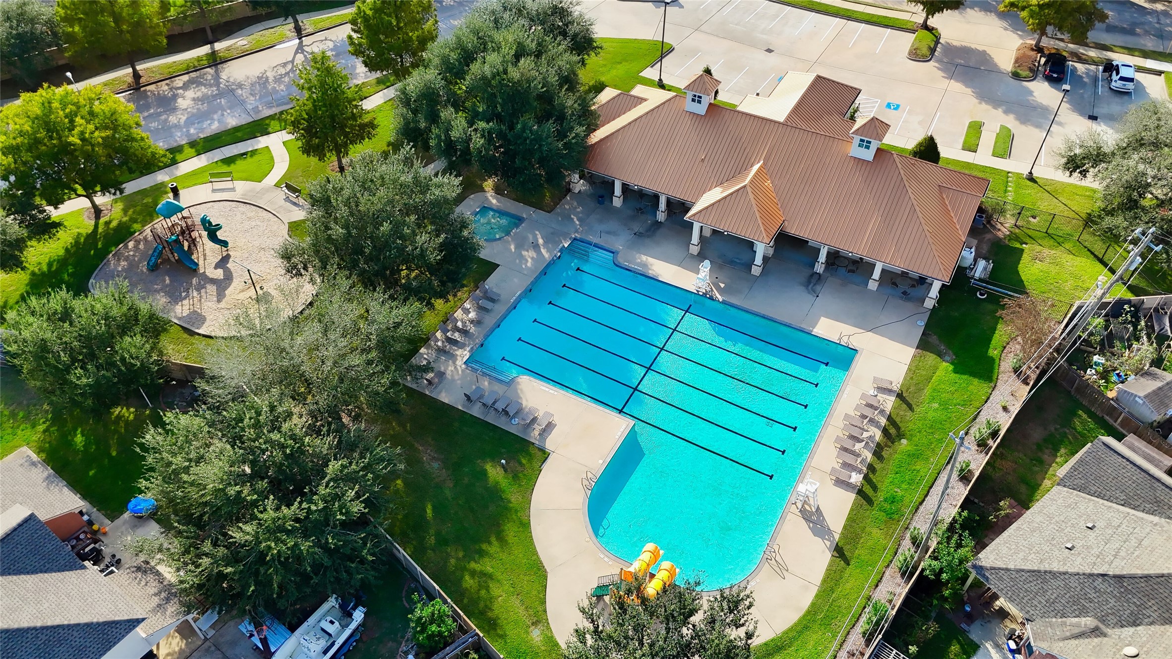 11115 Seminole Spring Lane Houston, TX 77089 - Photo 43 of 44 an aerial view of a house with a garden and swimming pool