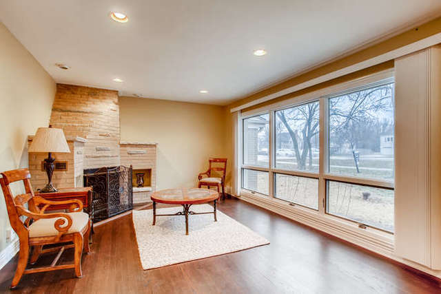 26W421 Geneva Road Wheaton, IL 60187 - Photo 6 of 29 a living room with fireplace furniture and a floor to ceiling window
