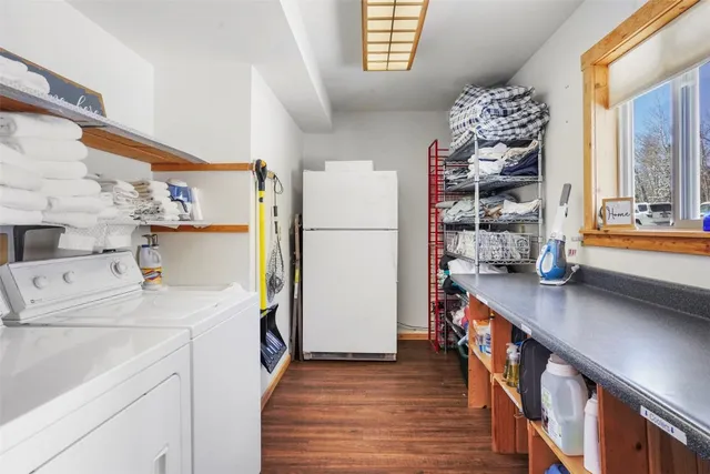 a storage room with washer and dryer