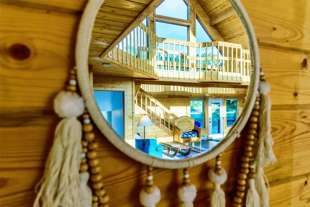 a view of a balcony with staircase