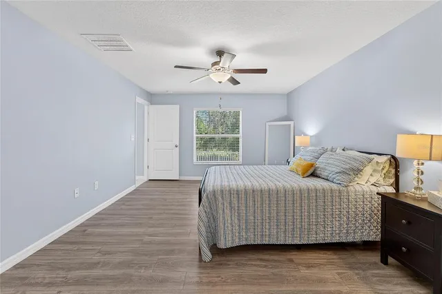 an aerial view of a house with swimming pool