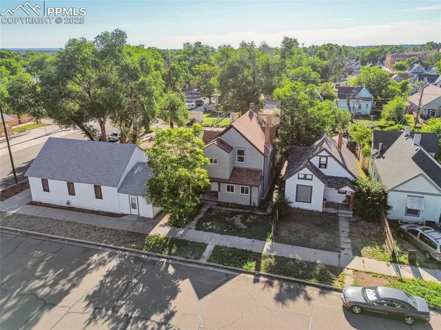 an aerial view of a house