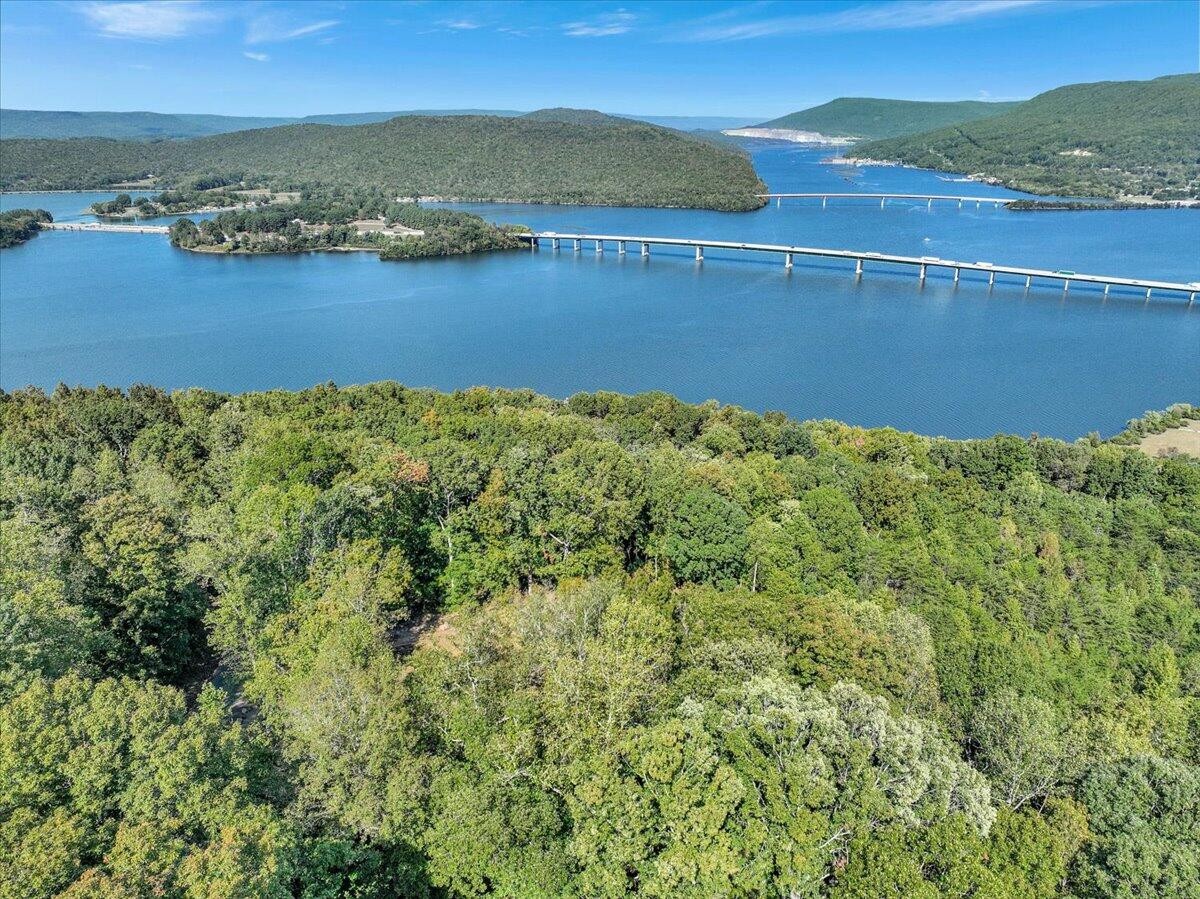 an aerial view of residential houses with outdoor space and river