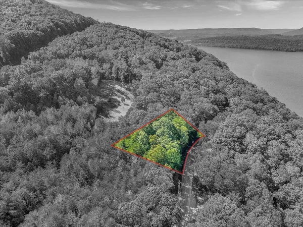 a aerial view of a house with a yard and lake view