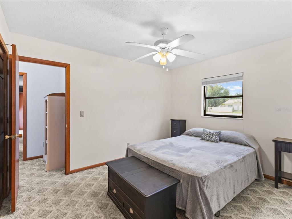 10700 Luscombe Court New Port Richey, FL 34654 - Photo 25 of 64 a bedroom with a bed and a chandelier