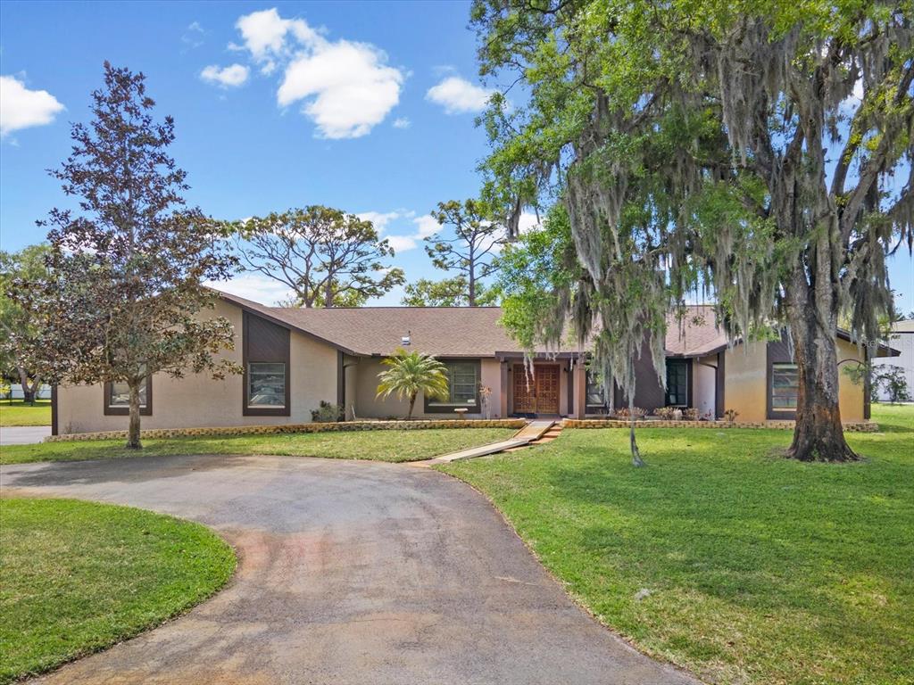 10700 Luscombe Court New Port Richey, FL 34654 - Photo 43 of 64 a front view of a house with a garden and trees