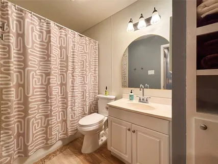 a bathroom with a sink a toilet and a mirror