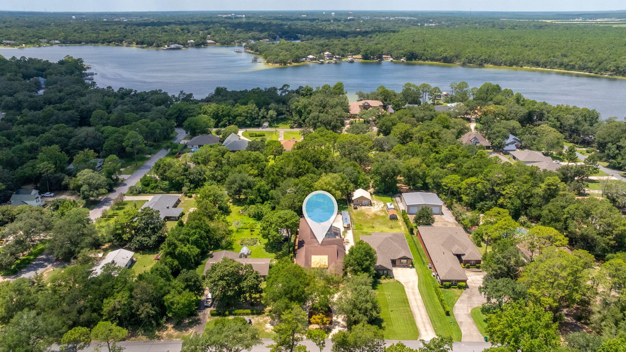 14 Blenheim Road Shalimar, FL 32579 - Photo 67 of 71 an aerial view of a house with a yard and lake view