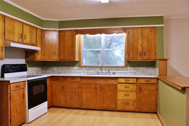 a view of a small space with a window