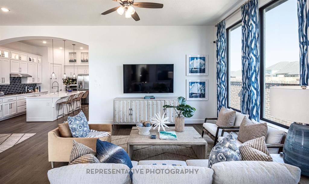 4022 Windy Point Court Oak Point, TX 75068 - Photo 8 of 33 Living area with dark wood-type flooring, ceiling fan, and recessed lighting