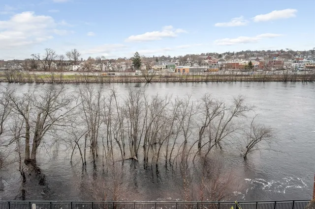 an aerial view of a house with a garden and lake view