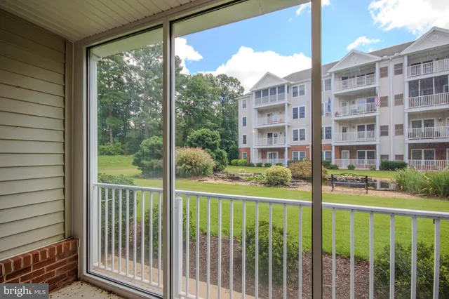 a view of a building from a porch