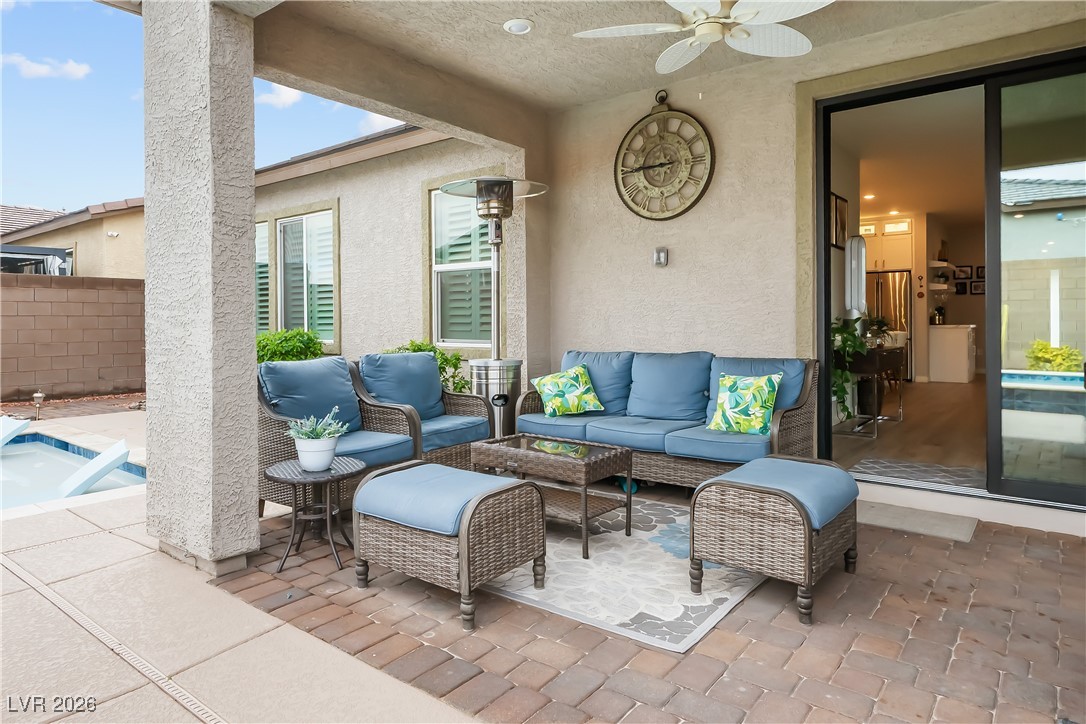3018 Bounding Home Road North Las Vegas, NV 89086 - Photo 33 of 43 View of patio / terrace featuring an outdoor hangout area and ceiling fan