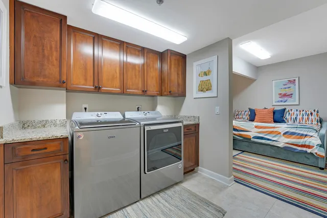 a storage room with washer and dryer