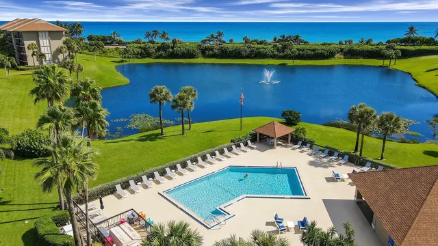 an aerial view of a house with a swimming pool