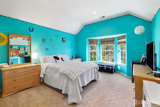 a bedroom with a bed and a dresser