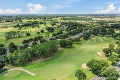 a view of a green yard with large trees