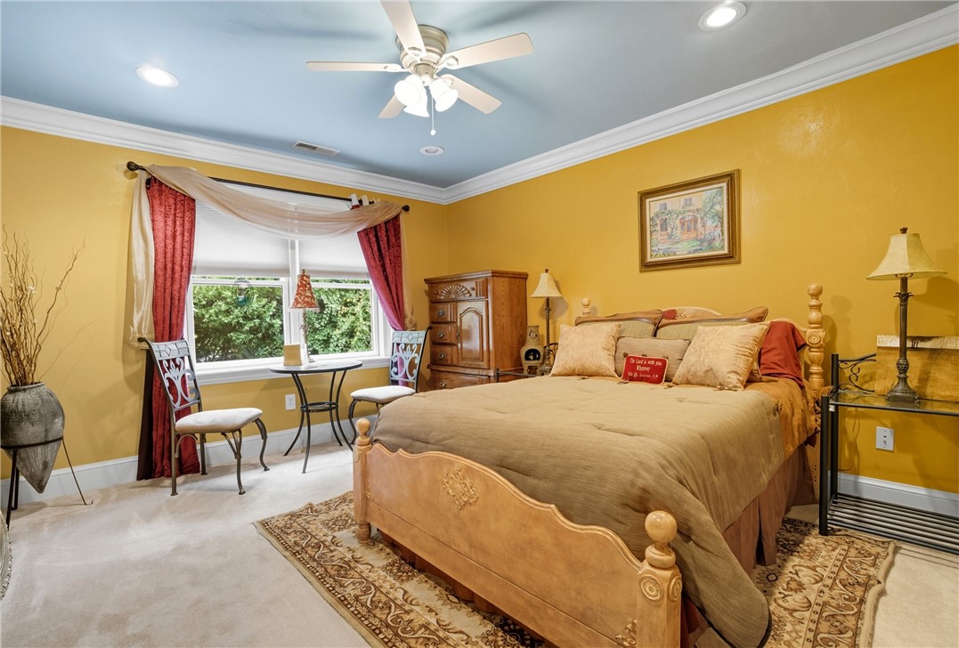 2328 Spindrift Road Virginia Beach, VA 23451 - Photo 20 of 50 Carpeted bedroom featuring ornamental molding, ceiling fan, and recessed lighting