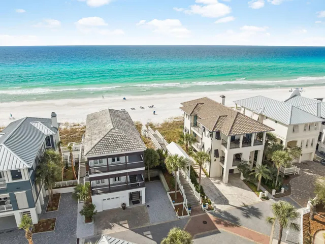 an aerial view of a house with a outdoor space