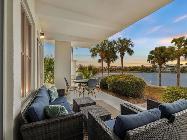 a outdoor living space with furniture and city view