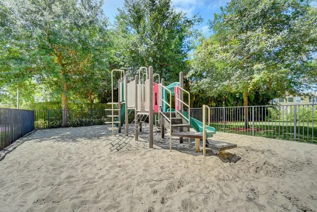 a view of a park with slide