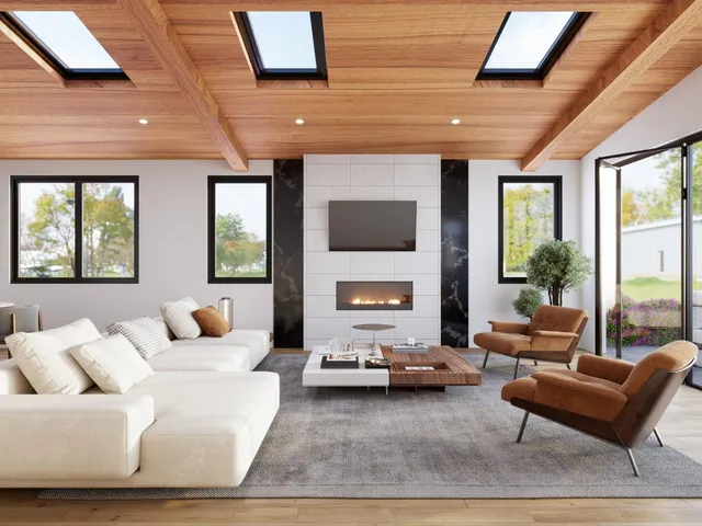 a living room with furniture window and a fireplace