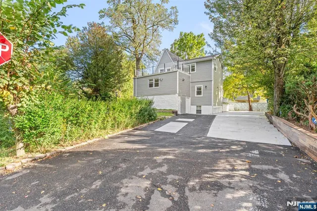 a view of a yard with plants and trees