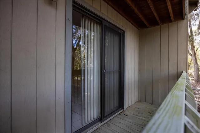 a view of wooden balcony