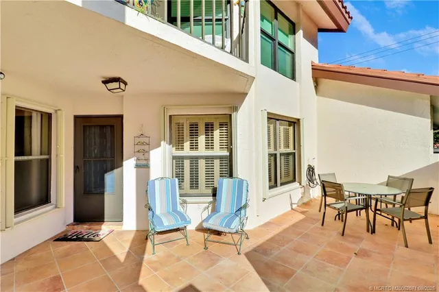 a building outdoor space with seating space