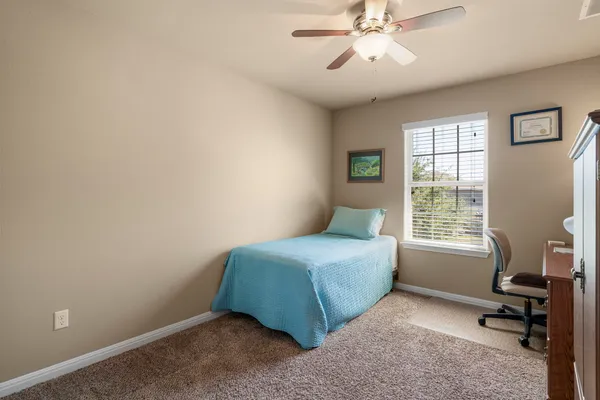 a living room with a bed furniture and a window