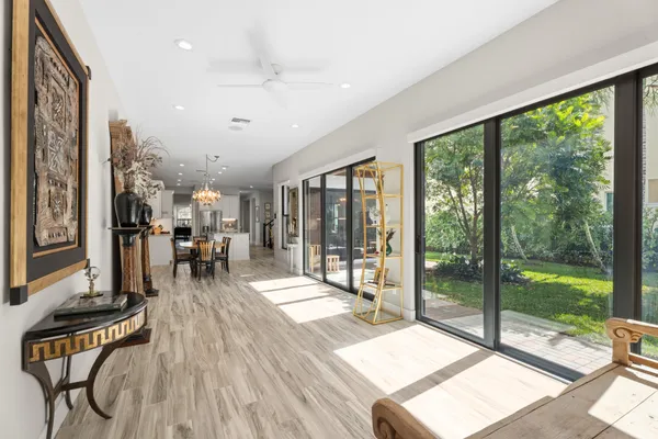 a living room with a large window