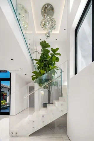a kitchen with a stove top oven and potted plant