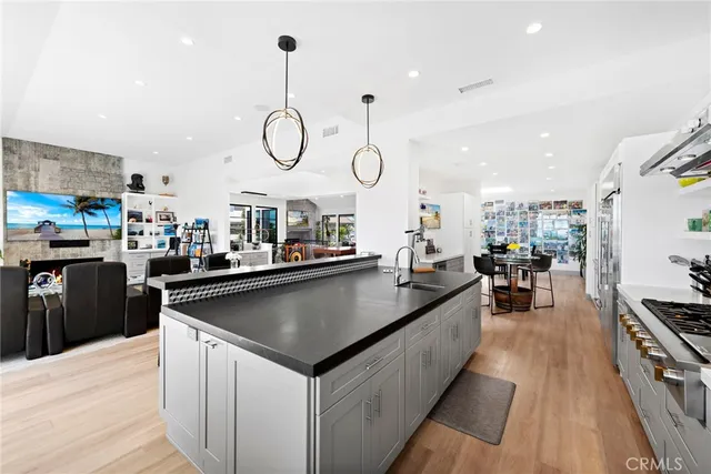 an aerial view of residential houses with outdoor space and trees