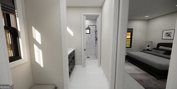 a en suite bathroom with a sink and a mirror