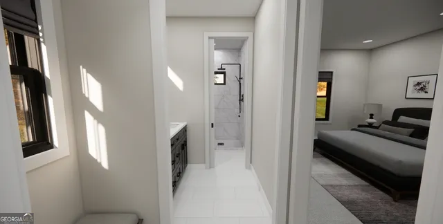 a en suite bathroom with a sink and a mirror