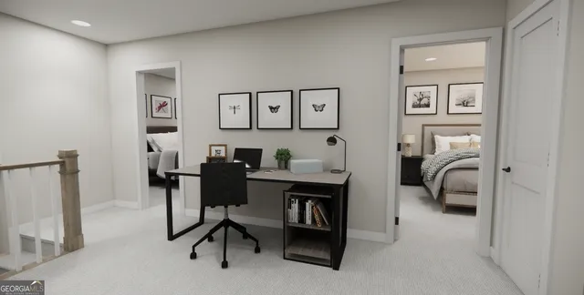 a view of a workspace with furniture