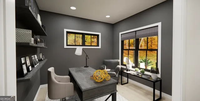 a living room with furniture and a window